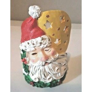 Vintage Santa Clause Votive Candle Holder Christmas Twinkle Cozy Lighted Glow
